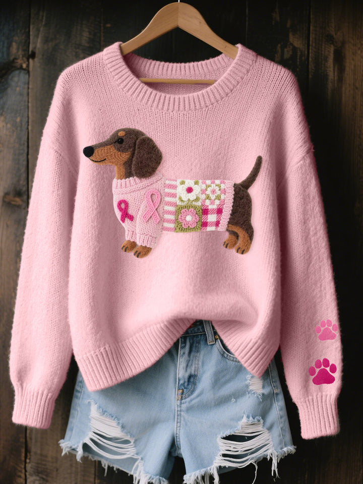 Naoni - Dachshund Knit Sweater with Felt Wool Detail