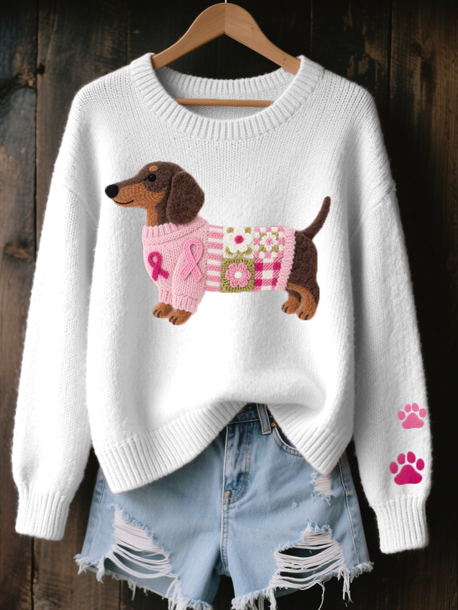 Naoni - Dachshund Knit Sweater with Felt Wool Detail