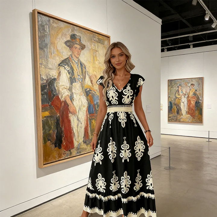 Candela™ | Baroque V-Neck Maxi Dress