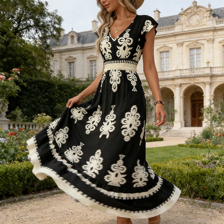 Candela™ | Baroque V-Neck Maxi Dress