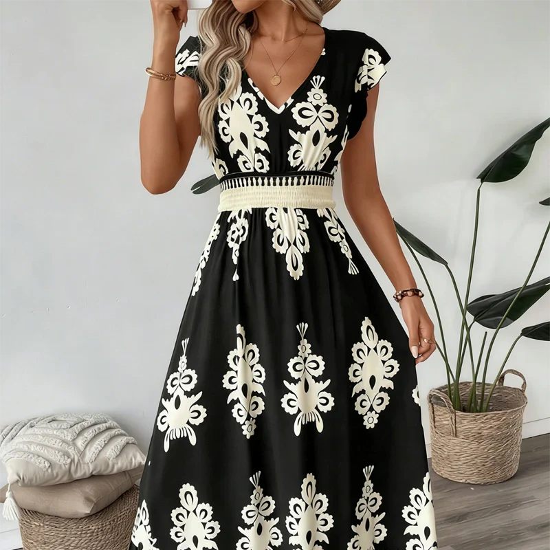 Candela™ | Baroque V-Neck Maxi Dress