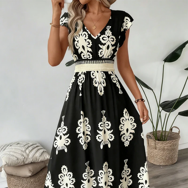 Candela™ | Baroque V-Neck Maxi Dress