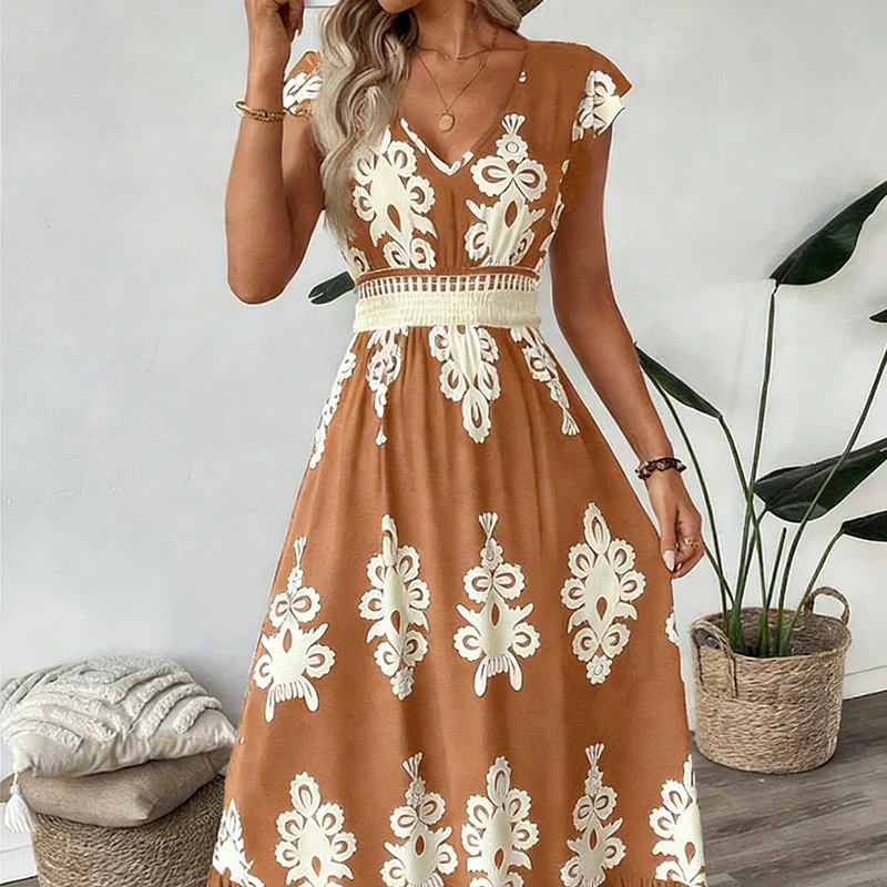 Candela™ | Baroque V-Neck Maxi Dress