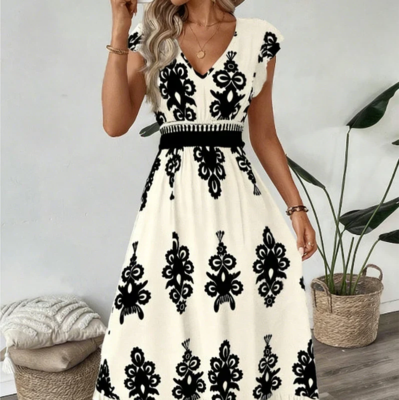Candela™ | Baroque V-Neck Maxi Dress