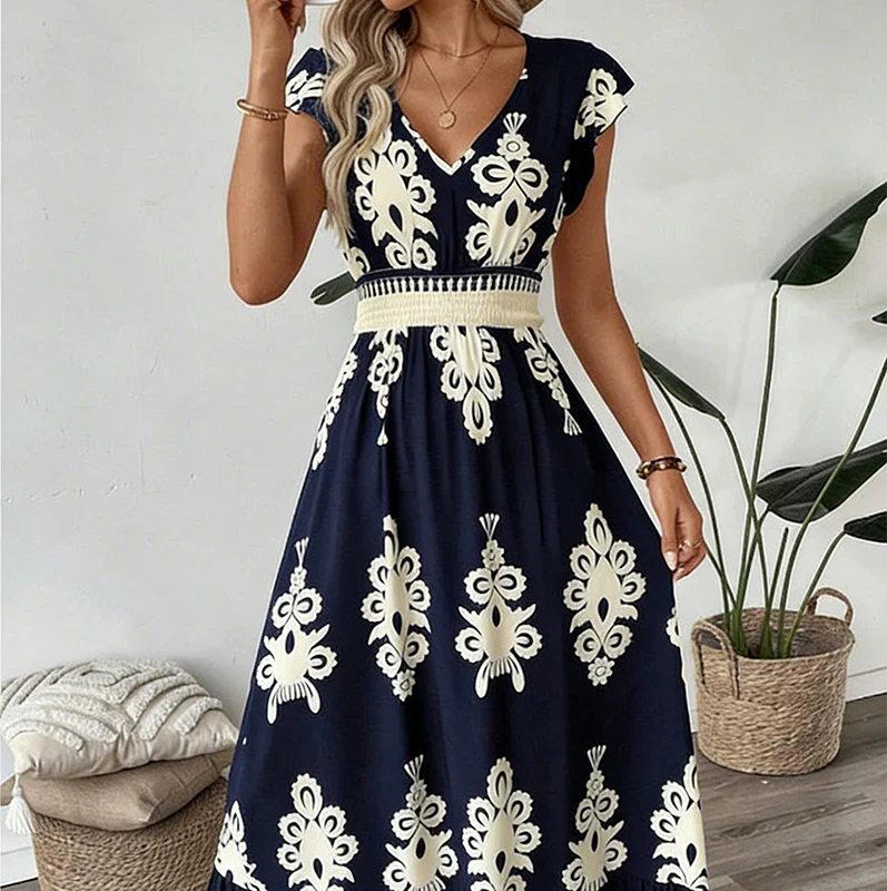 Candela™ | Baroque V-Neck Maxi Dress