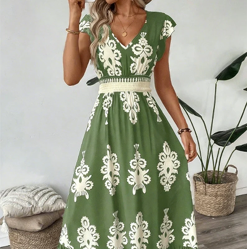 Candela™ | Baroque V-Neck Maxi Dress